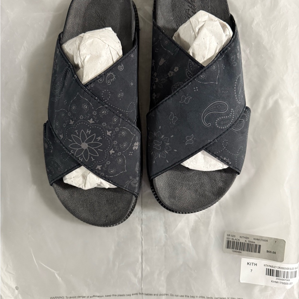 Kith Black Paisley Crossover Slides
